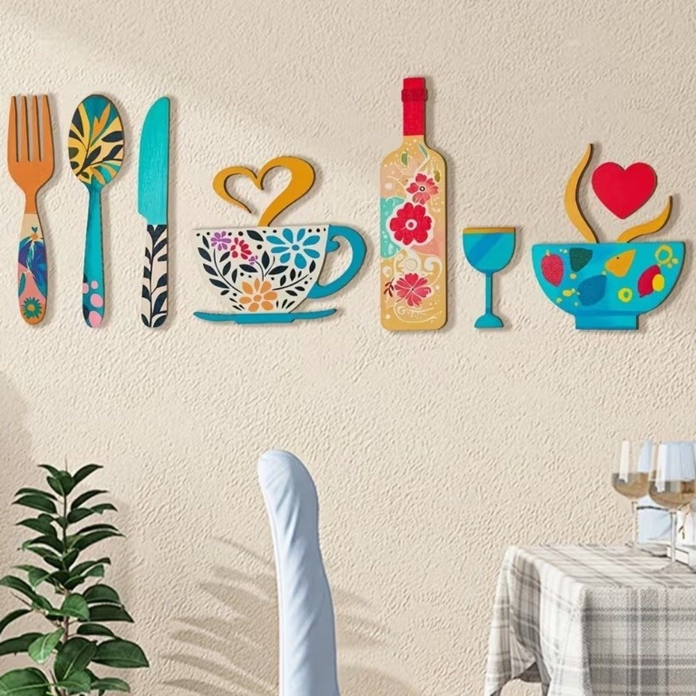 Kitchen Appliances Set - 8PCS/SET Wood Floral Kitchen Utensil Pendant